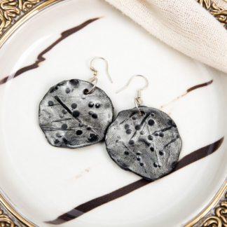 Hand Sculpted Polymer Clay Sea Dollar Disk Earrings in Silver