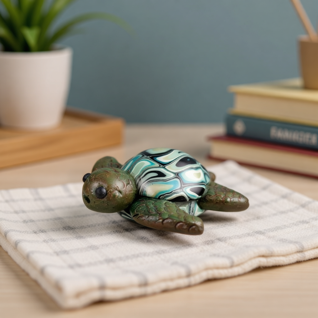 Hand-Sculpted Polymer Clay Turtle Pin for Unique Animal Lover Gifts
