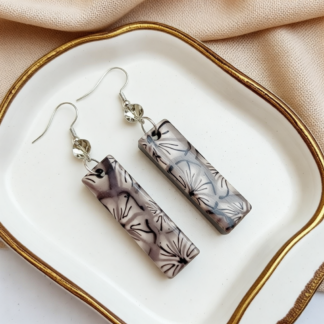 Handcrafted Lightweight Grey Floral Polymer Clay Earrings