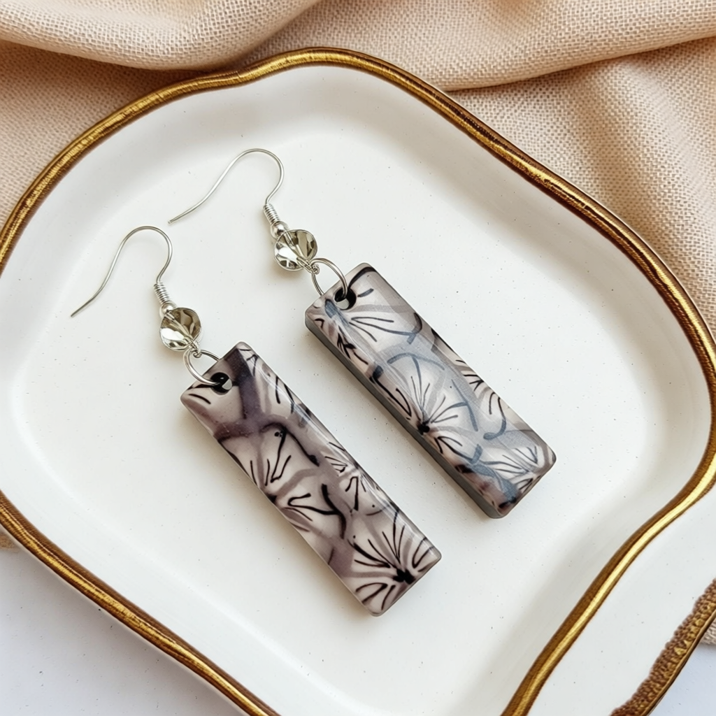 Handcrafted Lightweight Grey Floral Polymer Clay Earrings