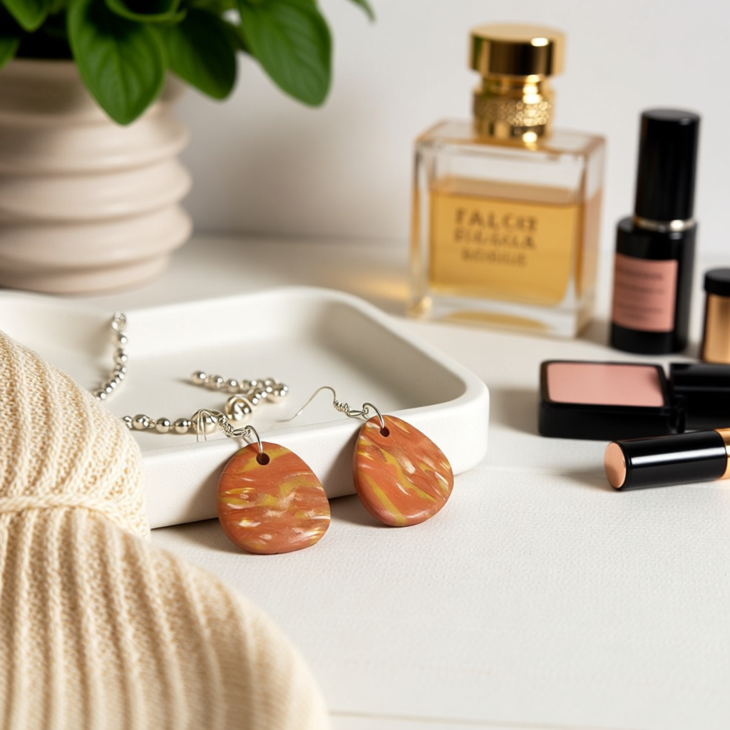 Handcrafted Mottled Neutral Polymer Clay Earrings for All-Day Wear