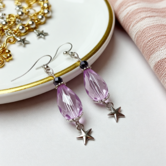 Handcrafted Pink Star Beaded Dangle Earrings – Unique Artisanal Charm