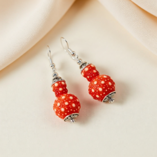 Handcrafted Red Coral Dangle Earrings Vibrant Beaded Earrings