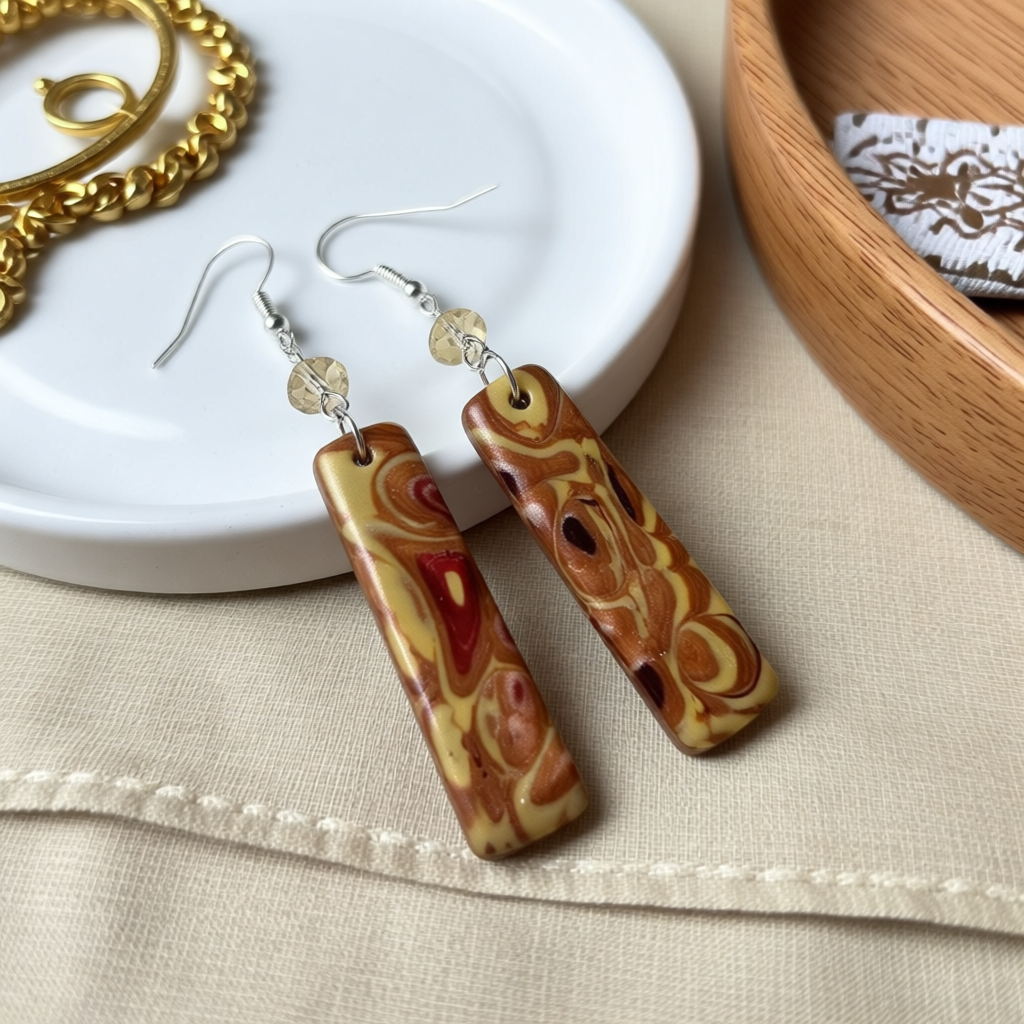 Handcrafted Wood Swirl Polymer Clay Earrings