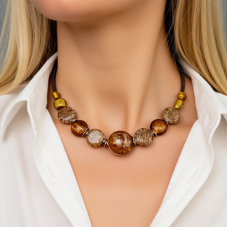 Handmade Amber Mixed Beaded Choker Necklace, Warm Artisan Jewellery 2