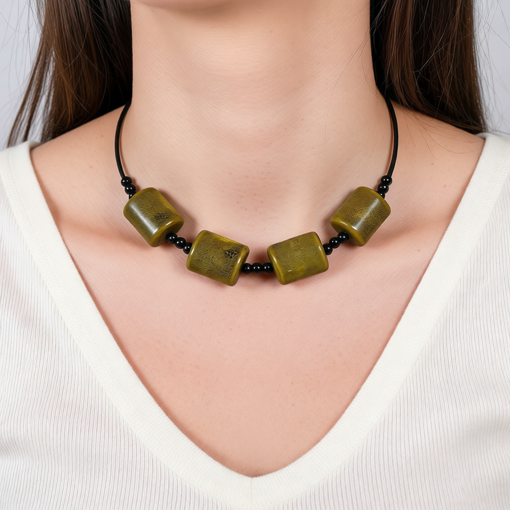 Handmade Chunky Ceramic Beaded Choker Necklace, Statement Artisan Jewellery