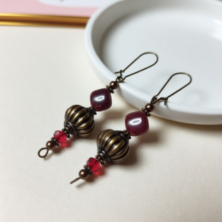 Handmade Deep Red Bronze Genie Earrings