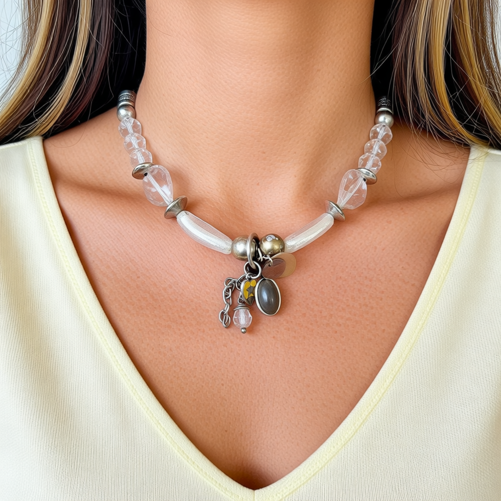 Handmade Moon Sugar Mixed Beaded Choker Necklace, Artisan Statement Jewellery