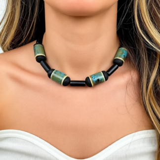Handmade Mossfire Beaded Choker Necklace, Earth Tone Statement Jewellery
