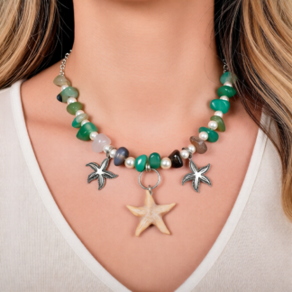 Handmade Seaside Starfish Pendant Necklace with Gemstones