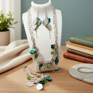 Jewellery 3 Piece Set – Necklace Bracelet and Earrings – Green