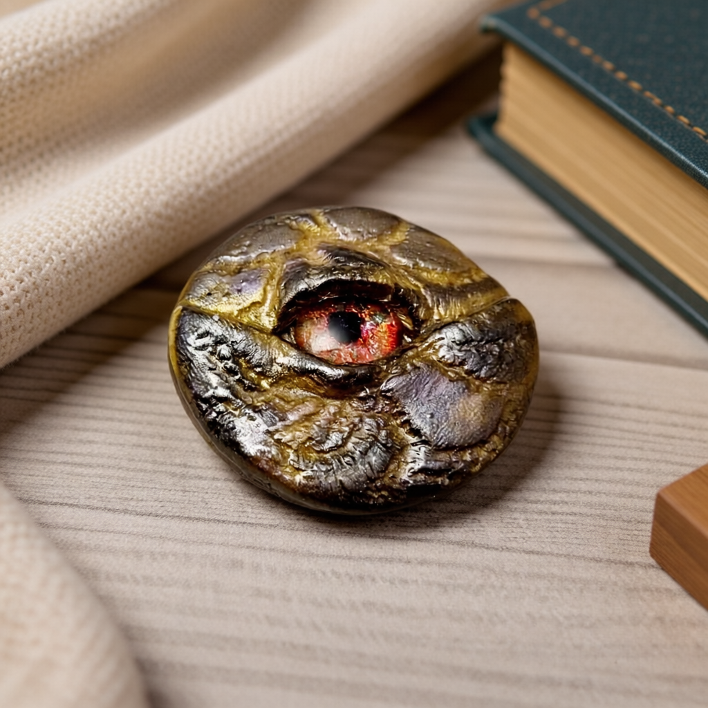 Lifelike Polymer Clay Sculpture – Hand-Painted Glass Eye Art Magnet