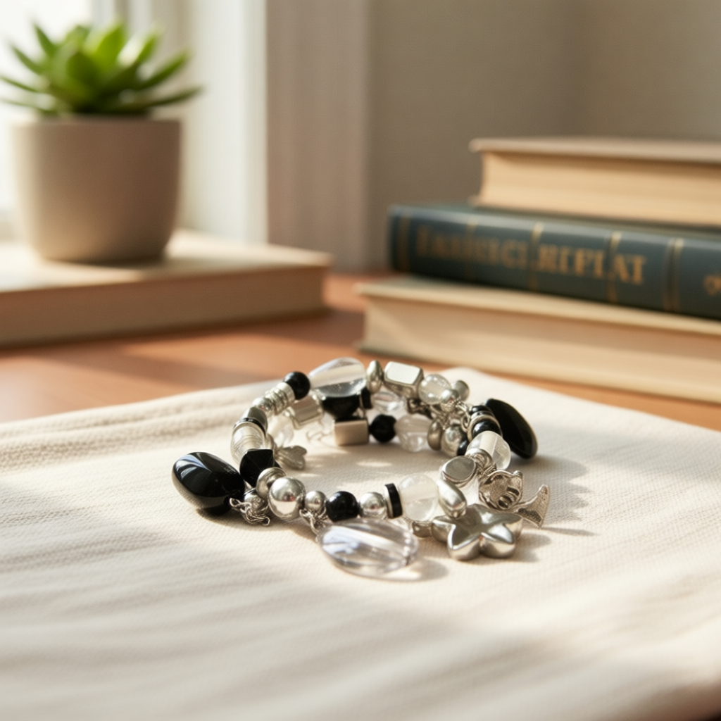Memory Wire Wrap Beaded Bracelet – Black