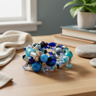 Memory Wire Wrap Beaded Bracelet – Blue