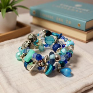 Memory Wire Wrap Beaded Bracelet – Blue