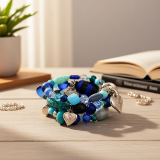 Memory Wire Wrap Beaded Bracelet – Blue