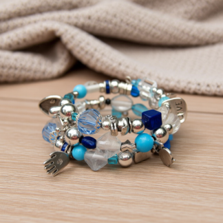 Memory Wire Wrap Beaded Bracelet – Blue