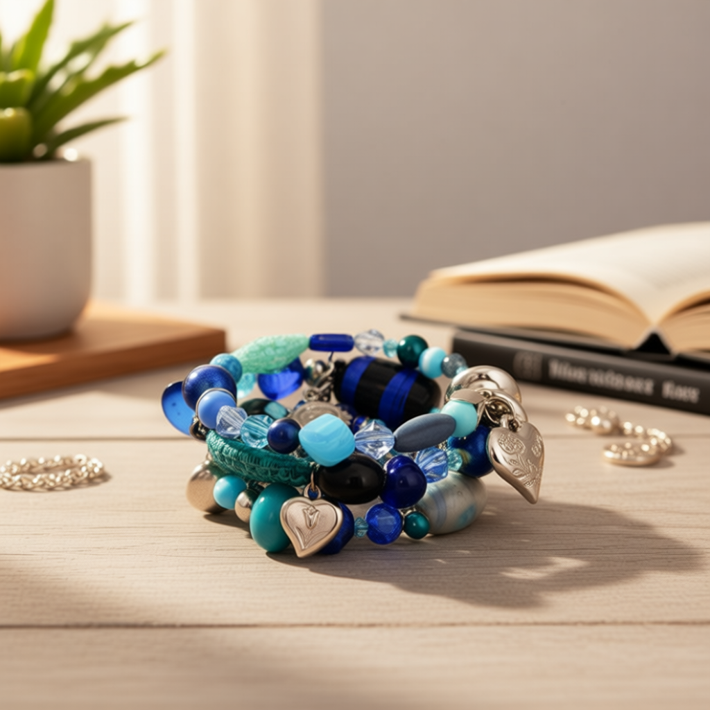 Memory Wire Wrap Beaded Bracelet – Blue