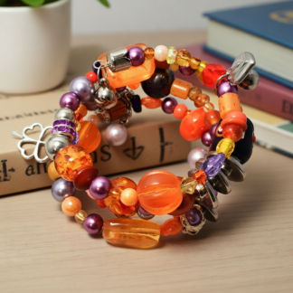 Memory Wire Wrap Beaded Bracelet – Orange