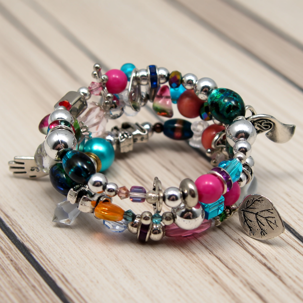 Memory Wire Wrap Beaded Bracelet – Orange