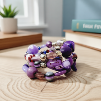 Memory Wire Wrap Beaded Bracelet – Purple