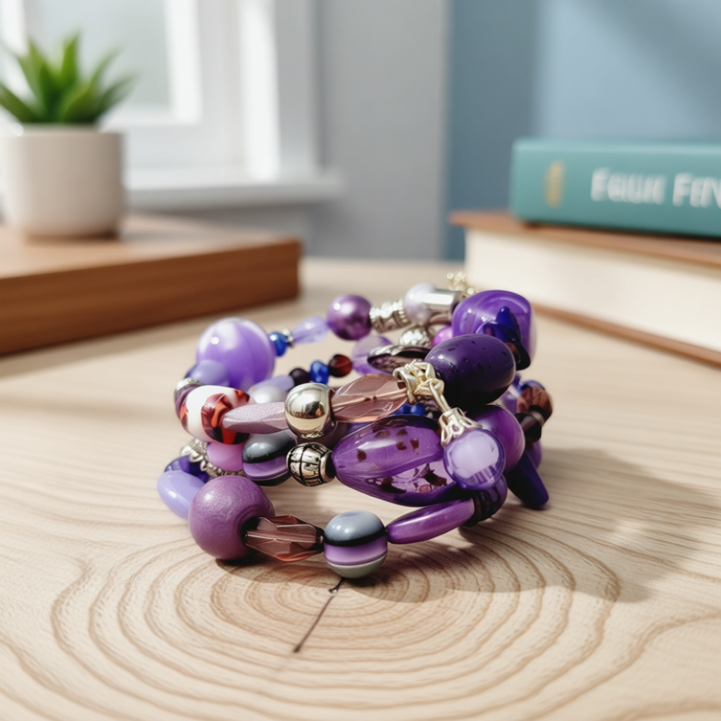 Memory Wire Wrap Beaded Bracelet – Purple