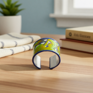 Metal Polymer Clay Cuff Bracelet Green and Blue