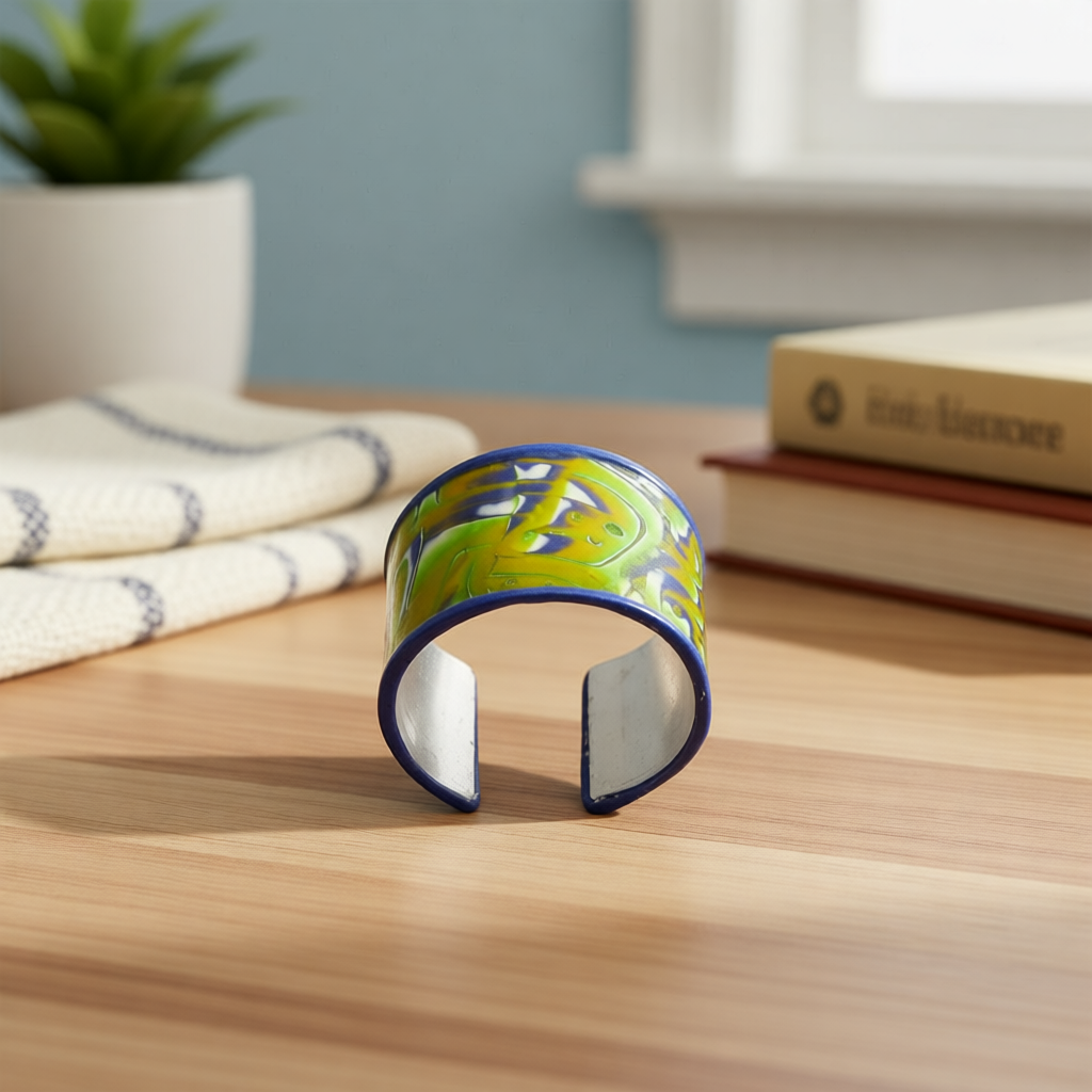 Metal Polymer Clay Cuff Bracelet Green and Blue