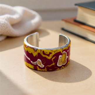 Metal Polymer Clay Cuff Bracelet Yellow and Maroon