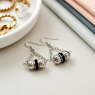 Modern Black Triangular Beaded Earrings – Lightweight & Versatile