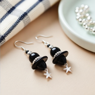 Outta Space Black Beaded Dangle Earrings – Unique Polymer Clay Art