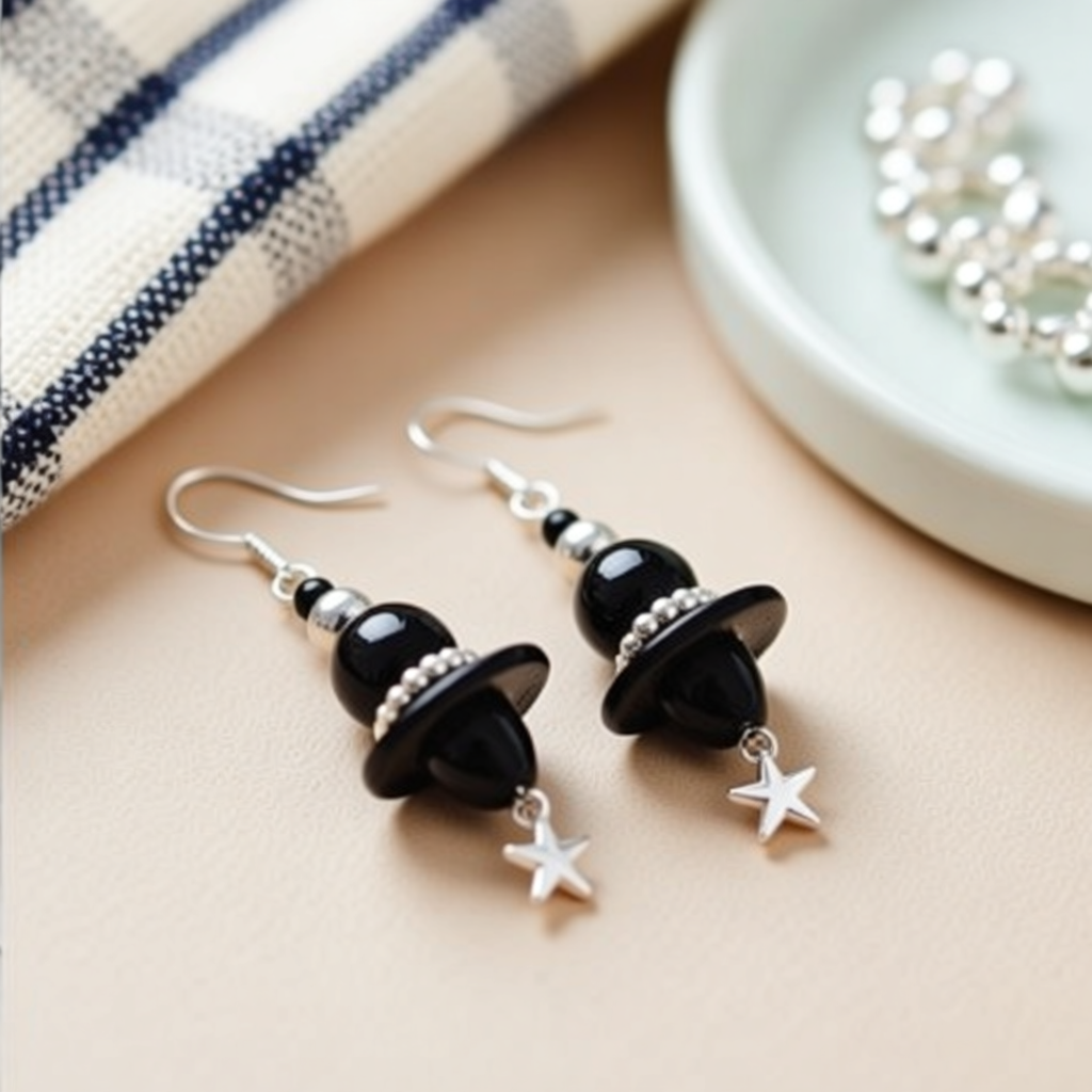 Outta Space Black Beaded Dangle Earrings – Unique Polymer Clay Art