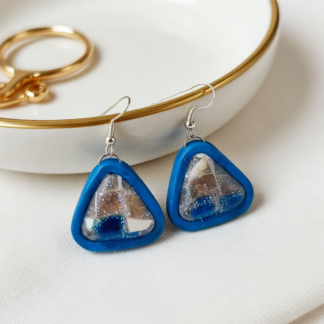 Polymer Clay Earrings – Handcrafted Unique Design Triangled Turquoise
