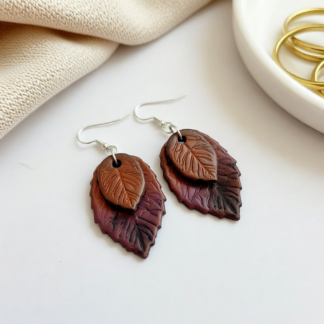 Polymer Clay Leaf Earrings – Purple Bronze
