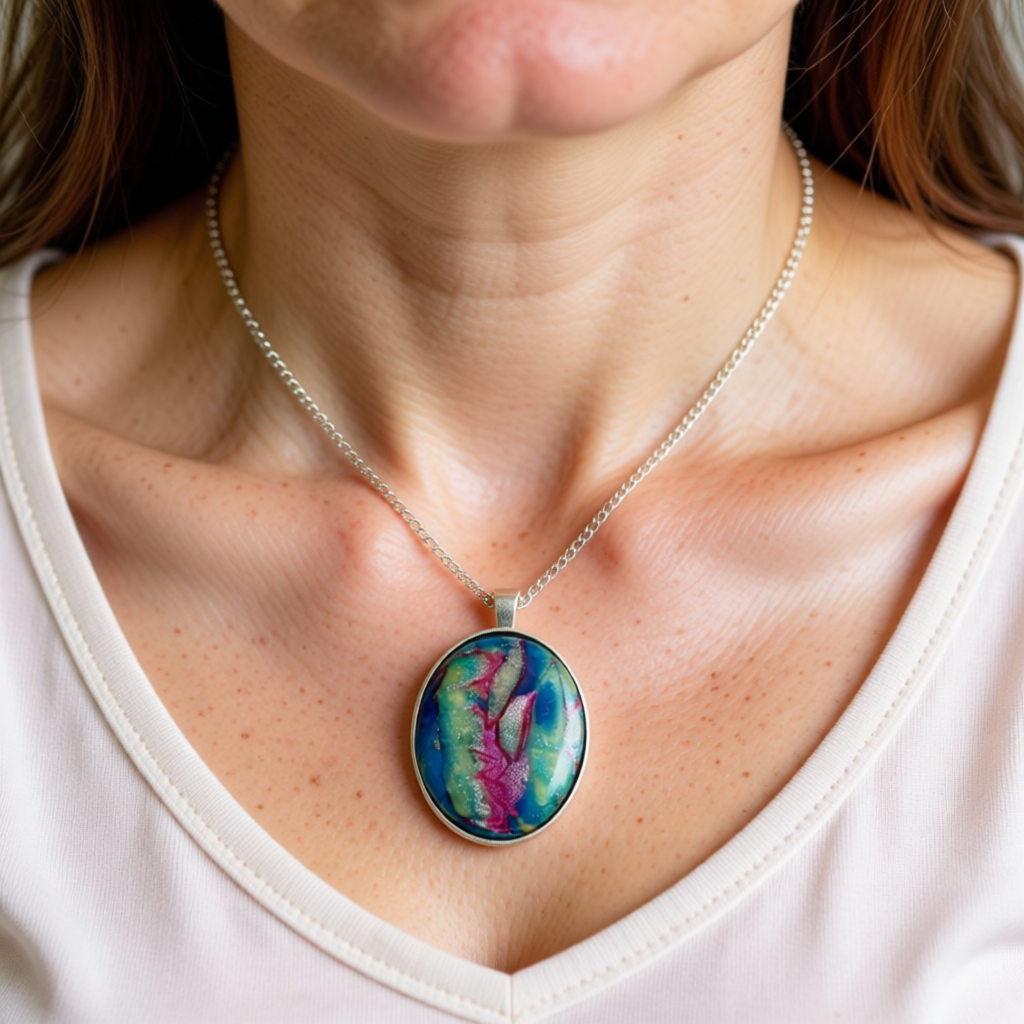 Polymer Clay Metal Bezel Mermaid Necklace