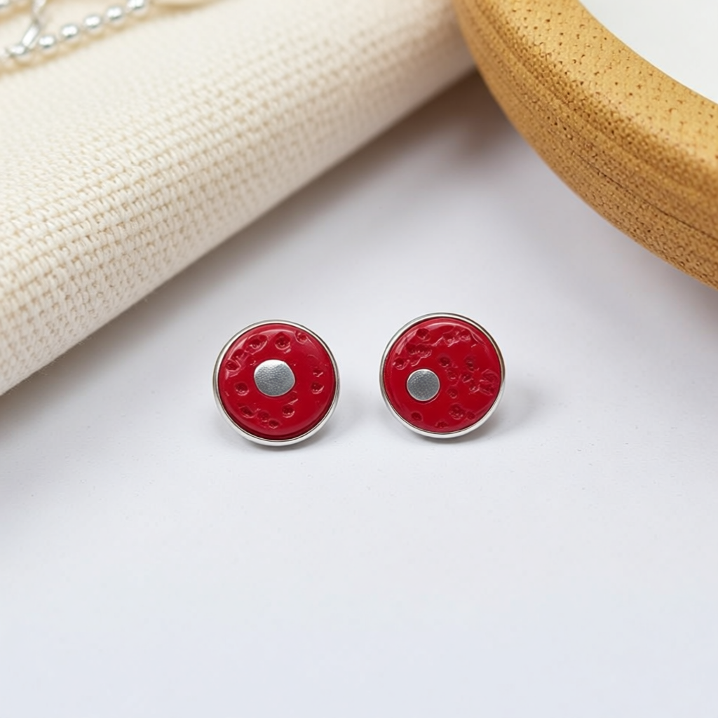 Red Dotty Polymer Clay Stud Earrings