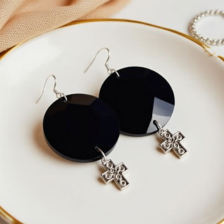 Striking Black Beaded Statement Earrings – Unique Cross Design