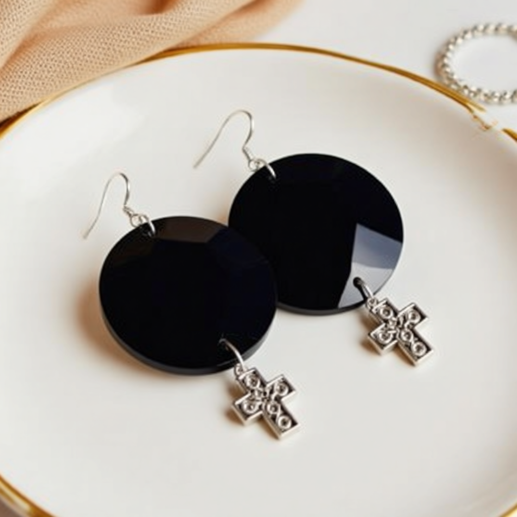 Striking Black Beaded Statement Earrings – Unique Cross Design