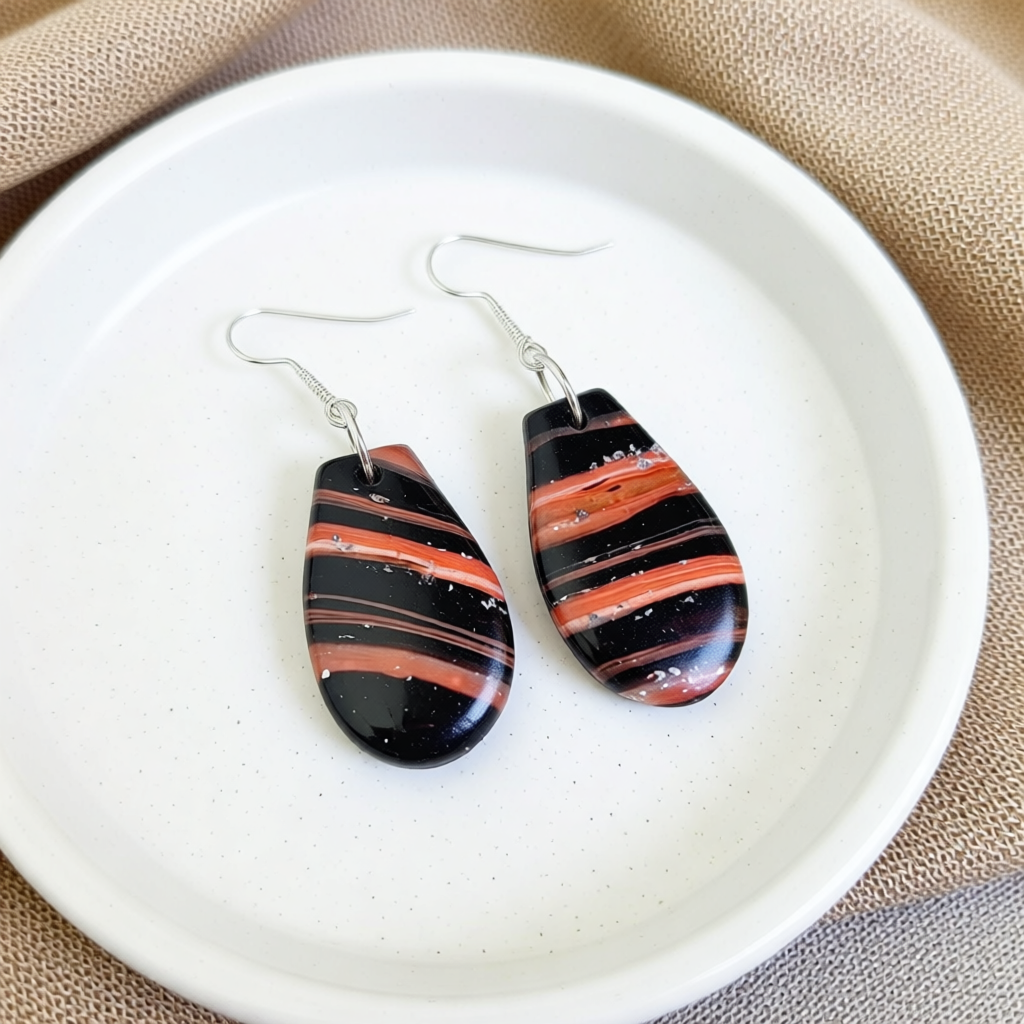 Striped Sparkle Polymer Clay Earrings – Handcrafted