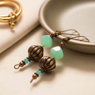 Unique Artistry Handcrafted Bronze Genie Earrings with Turquoise