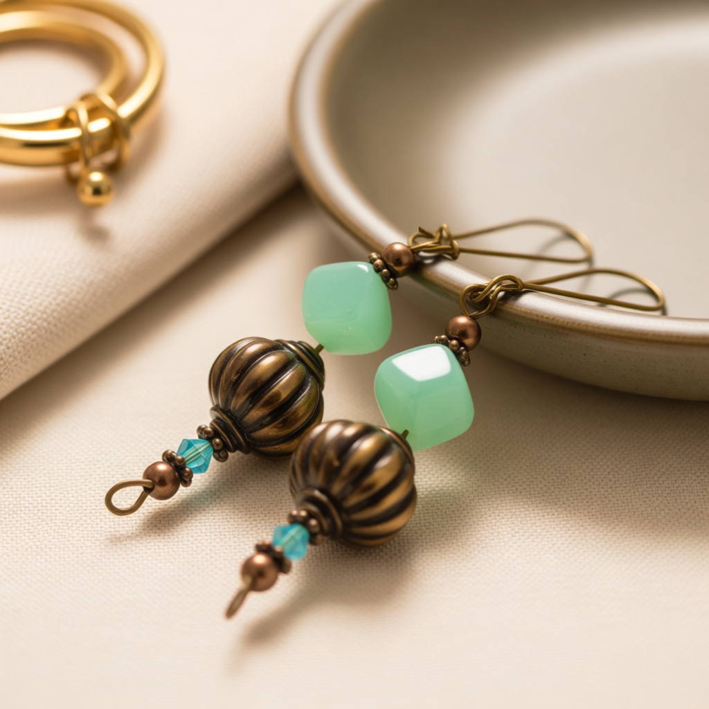 Unique Artistry Handcrafted Bronze Genie Earrings with Turquoise
