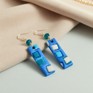 Unique Blue Patch Work Earrings made from Polymer Clay – Elevate Your Personal Style
