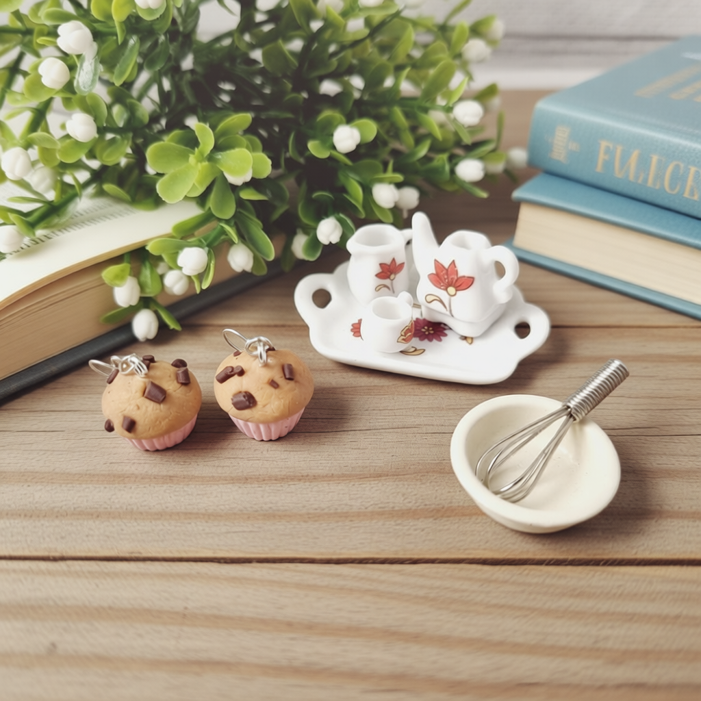 Unique Hand-Sculpted Polymer Clay Earrings – Choc Chip Cupcakes Muffins