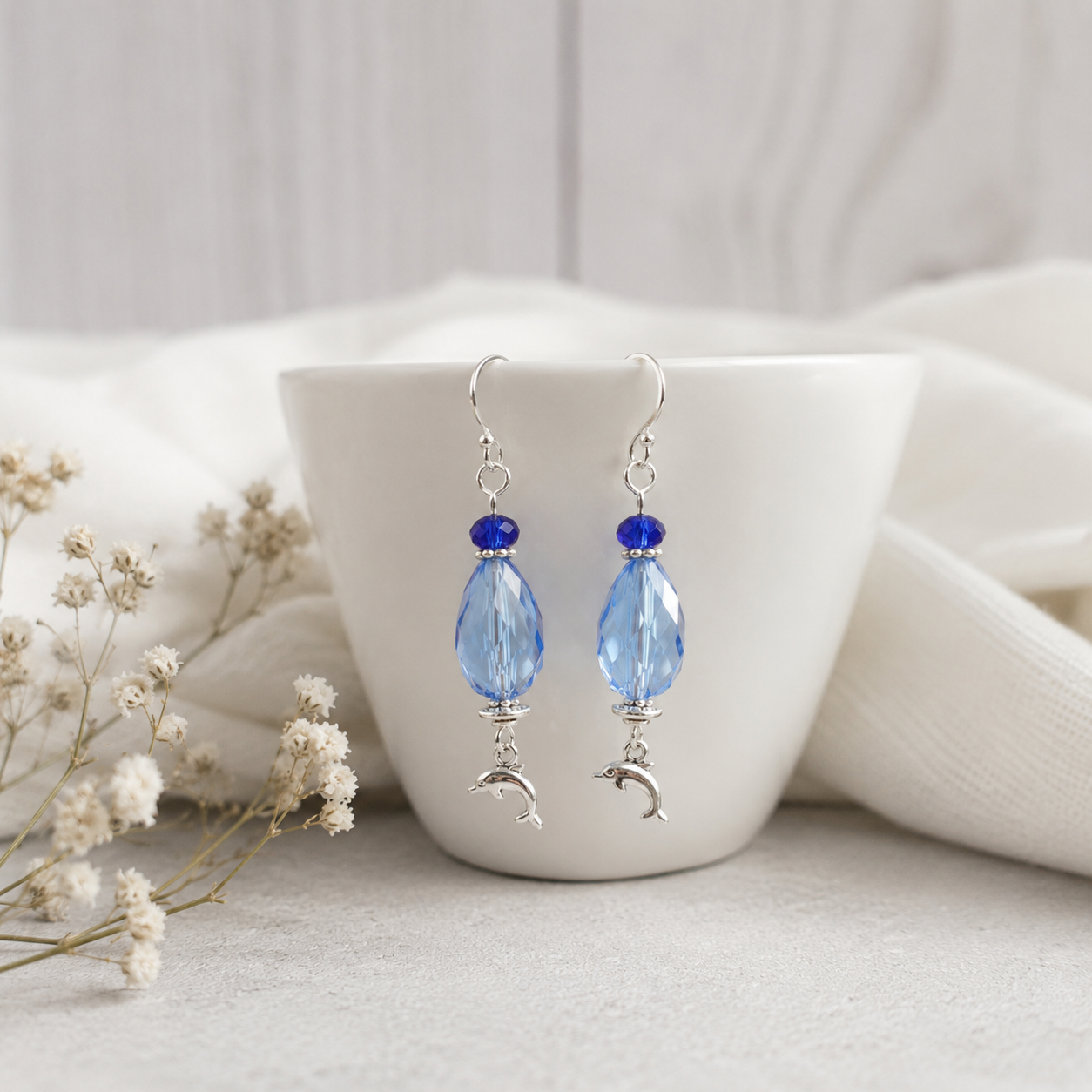 Unique Handcrafted Dangle Earrings – Blue Moon & Star Celestial Charm