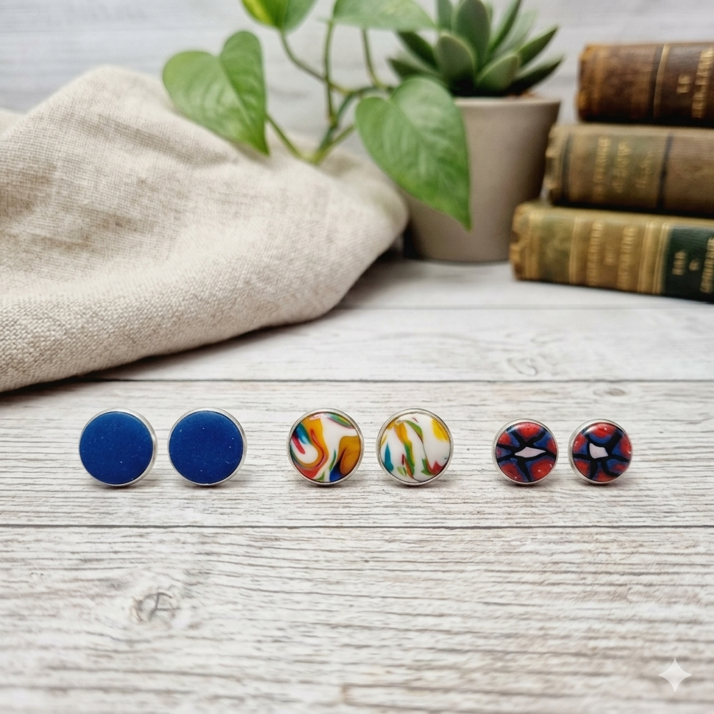 Unique Handmade Stud Earrings – Versatile 3-Pack