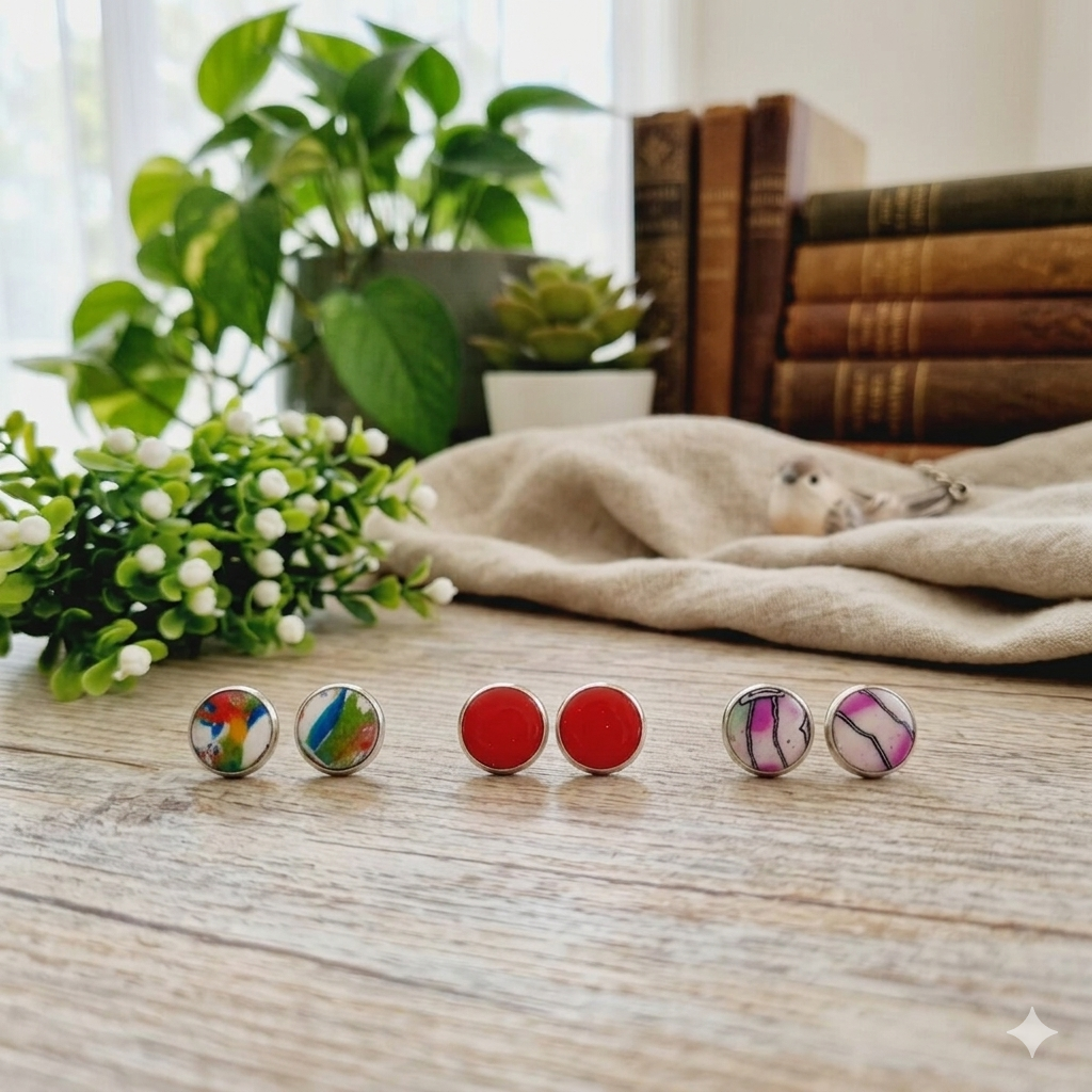 Unique Handmade Stud Earrings – Versatile 3-Pack