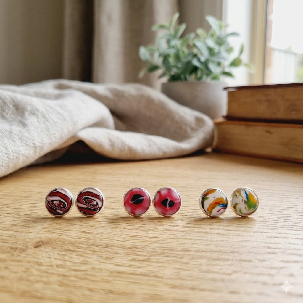 Unique Handmade Stud Earrings – Versatile 3-Pack