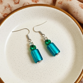 Unique Teal Bottle Beaded Dangle Earrings – Lightweight Polymer Clay Art