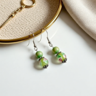 Vibrant Green Dangle Earrings – Unique Assorted Bead Design