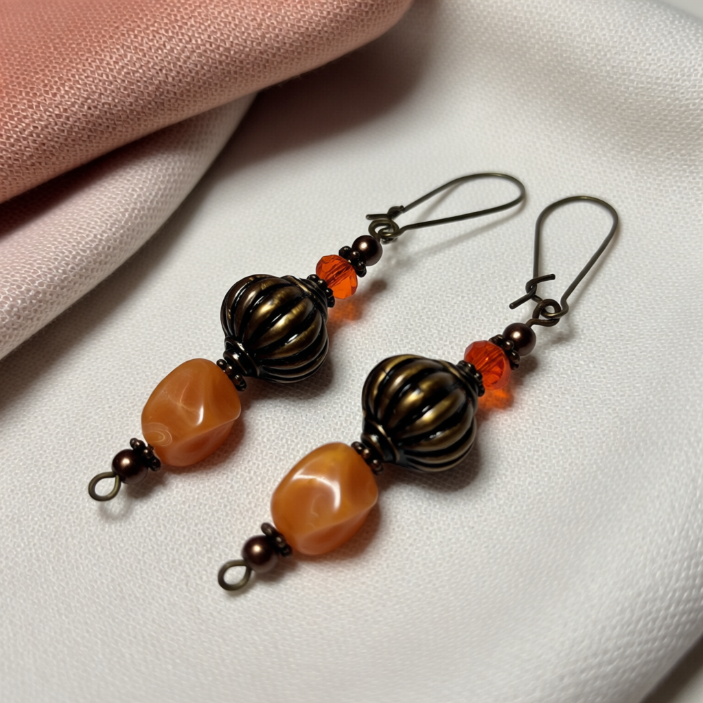 Vibrant Orange Genie Earrings – Handcrafted Artisanal Elegance